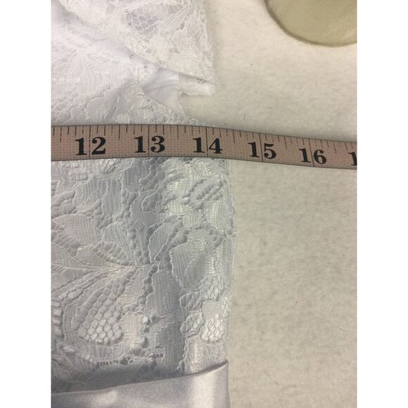 GIRL'S PARTY DRESS SZ 10 Y white lace embellished short sleeve flower maxi 0B9 - Picture 4 of 8